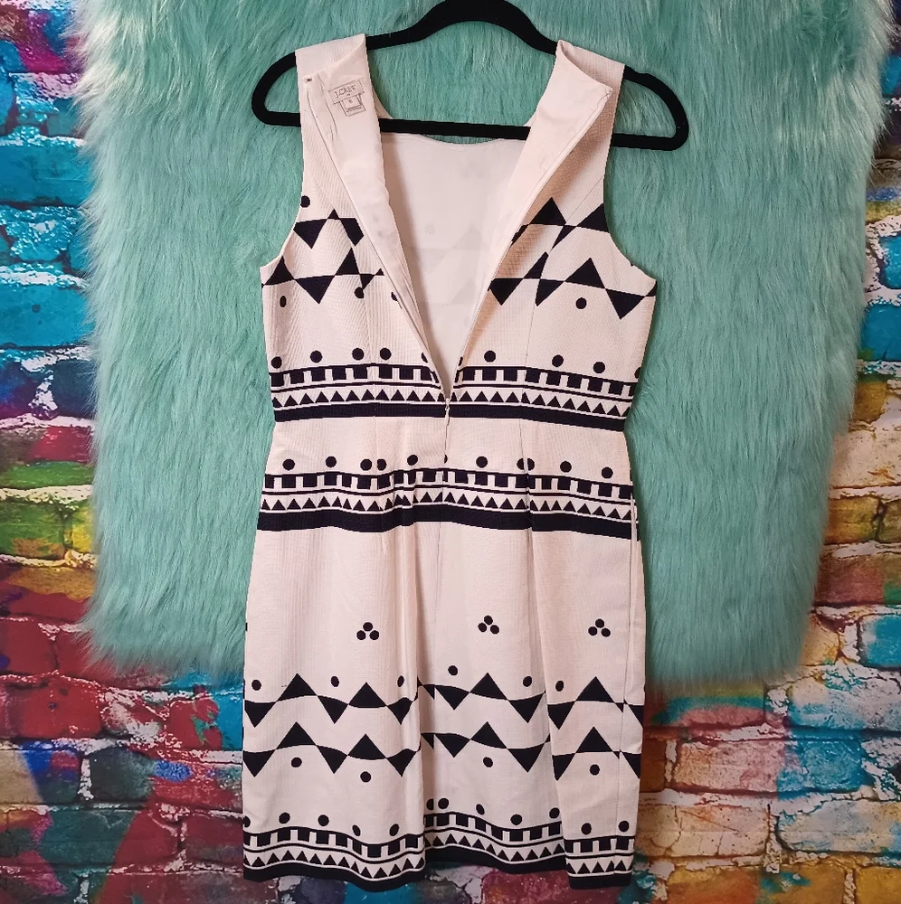 J Crew White and Navy Blue Pattern Sleeveless Back Zip Dress Size 6 - Picture 7 of 9
